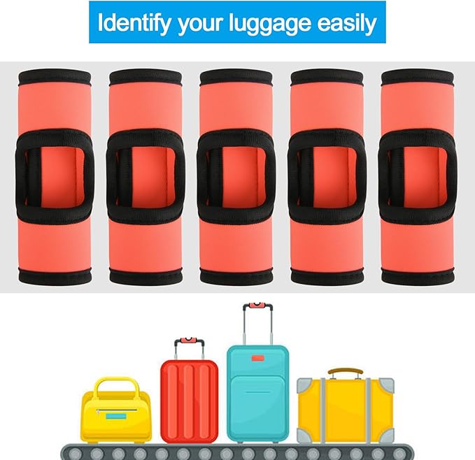 Cosmos 5 Pcs Neoprene Luggage Handle Wrap Soft Grip Handle Cover Luggage Identifier with Hollow Design for Push-Button Handle Trolley Handle and Travel Suitcase Trolley Case (Fluorescent Orange)