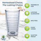 Homestead Choice 16oz Insulated Tumblers Plastic Keeps Drinks Cold & Hot, 4pack Double Walled Clear Insulated Drinking Glasses Cup, BPA-Free, Reusable, Camping, Travel, Kitchen, Party