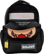 AI ACCESSORY INNOVATIONS Super Mario Bowser Backpack for Boys & Girls, 16 Inch Nylon Twill Big Face Schoolbag, Black