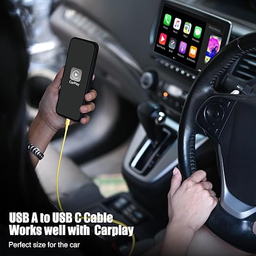 3-Pack Yellow [3.3FT+3.3FT+6FT] USB A to USB C Cable，USB to USB C Car Carplay Cable for iPhone 16 15 Pro Plus Pro Max，for iPad Pro/Air/Mini，for Samsung S24/S23/S22/S21，for MacBook Pro/Air and More
