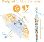 Bluey Umbrella for Toddlers and Kids, Waterproof and Bingo Canopy, Character Handle, Wrist Strap, 29 Inch