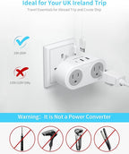 US to UK Ireland Travel Plug Adapter 2 Pack, VINTAR Type G Plug Adapter with 2 Outlets 3 USB Ports(1 USB-C), UK Power Adaptor for USA to England Scotland Dubai Hong Kong British Kenya London