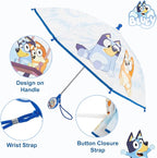 Bluey Umbrella for Toddlers and Kids, Waterproof and Bingo Canopy, Character Handle, Wrist Strap, 29 Inch