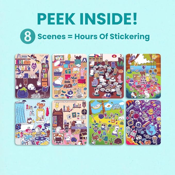 Land of Cats 300+ Kids Sticker Book by Cupkin Toddler Road Trip Coloring and Sticker Book, Road Trip Essentials, 8 Coloring Pages 8 Side by Side Scenes for Ages 2–8 Years