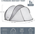 Pop Up Camping Tent, 2/4/6 Person Instant Tent Waterproof PU4500mm, Spacious Ventilated Camping Tent with Front Porch, Quick Setup Lightweight Portable for Outdoor Camping Hiking Beach