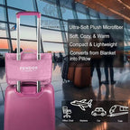 2-in-1 Travel Blanket and Pillow – Lightweight, Compact, Ultra Soft, Machine Washable – Handle, Luggage Sleeve, Backpack Clip – for Trave Airplane, Car, Office (light pink)