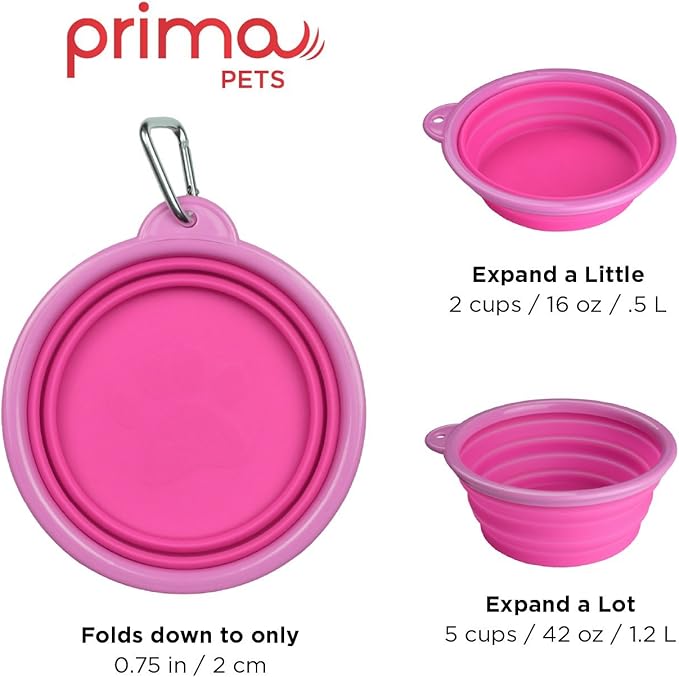 Collapsible Silicone Water Travel Bowl with Clip for Dog and Cat, Portable and Durable Pop-up Feeder for Convenient On-The-go Feeding – Size: Large (5 Cups) Pink – 2 Pack