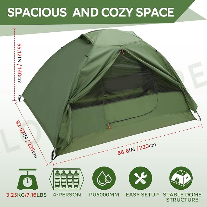 Clostnature Lightweight Tent for Backpacking - 1/2/3/4 Person Ultralight Backpacking Tent, Waterproof Easy Setup Camping Tent, Hiking Tent for Outdoor, Hiking and Mountaineering