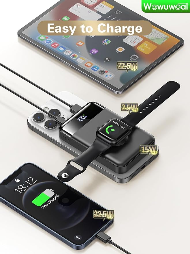 Magnetic Portable Charger, 10000mAh Power Bank, 4 in 1 Portable Charger 22.5W Fast Charging for Magsafe Battery Pack for iPhone 17/16/15/14/13/12 Series,for Apple Watch Ultra/11/10/9/8/7/6/SE