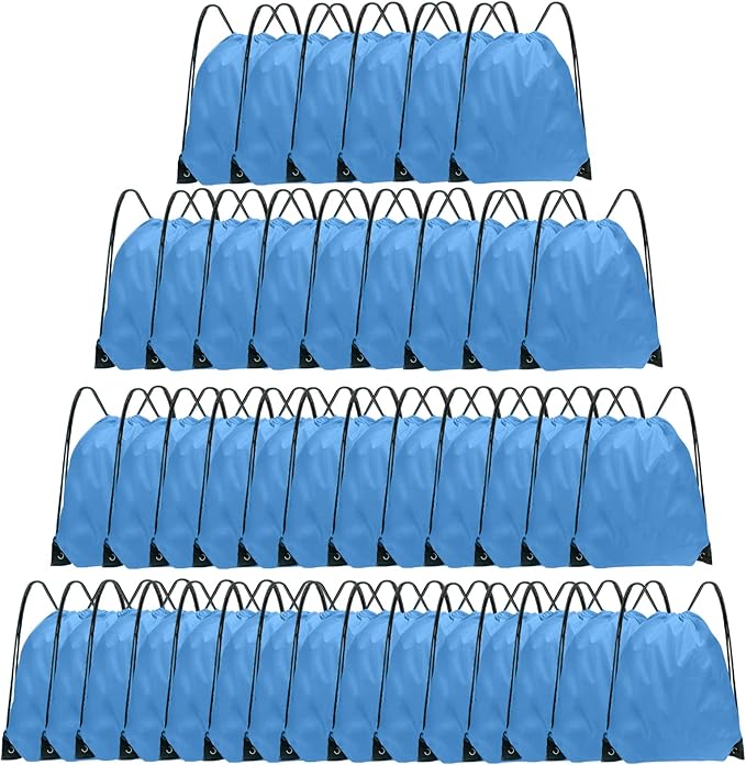 Grneric Drawstring Backpack Bulk 42 Pcs String Backpack Drawstring Bags Cinch Bag Sackpack for Men Women Gym (Sky Blue)
