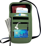 RFID Blocking Travel Neck Wallet Pouch and Passport Holder, Travel Neck Pouch Passport Holder for Women & Men - Army Green