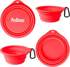 PetBonus 2-Pack Large Silicone Collapsible Dog Bowls, 34oz/1000ml BPA Free Portable Foldable Travel Bowl for Pet Cat, Food Water Feeding Dish for Camping with 2 Carabiners (Black, Red)