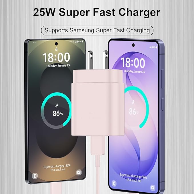 25W Super Fast Charging Cord Type C Block &10Ft USB C Android Phone Charger Cable for Samsung Galaxy S26/S25/S24/S24 Ultra/S24+/S23 Ultra/S23/S23+/S22/S22 Ultra/S22+/S21Ultra/S20 Ultra/Note 20/10