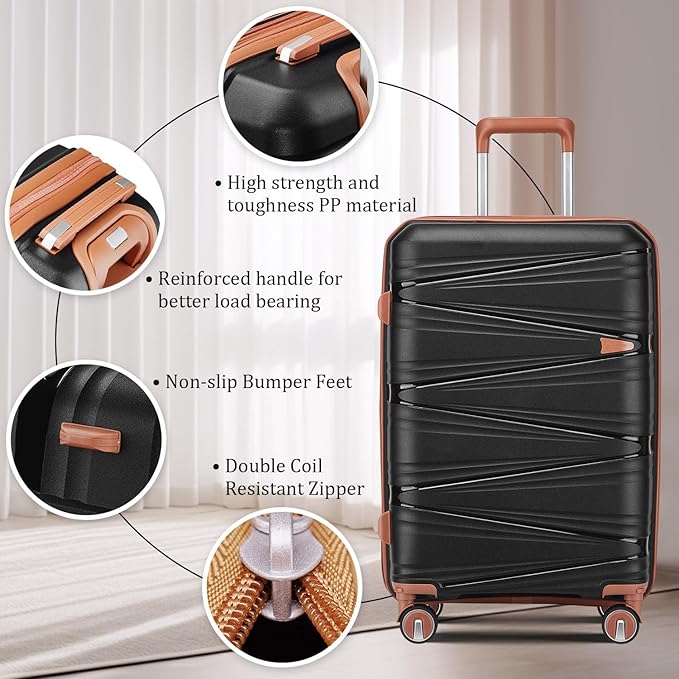 4 Piece Luggage Set, Hardside Expandable Lightweight Suitcase with 360° Mute Spinner Wheels Luggage Sets, TSA Lock, 14/20/24/28 Inch Travel Luggage for Men, Women and Girls (Black 3)