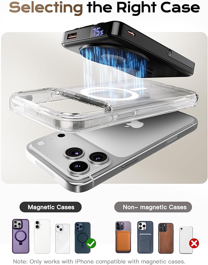 for Magsafe Portable Charger, Magnetic Power Bank with Foldable Stand, PD 22.5W Fast Charging with USB-C Cable, Wireless Portable Charger for iPhone 17/16/15/14/13/12 Series, Black