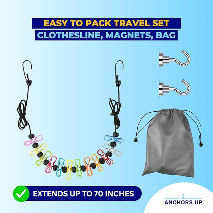 Magnetic Clothesline for Cruise Staterooms – Cabin Approved Travel Clothes Line with Non-Scratch Magnets – Portable Laundry Drying Rope, Cruise Accessories and Essentials