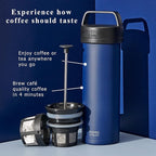 ESPRO Go P0 Ultralight French Press Coffee Maker for Travel, Vacuum Insulated Stainless Steel, 16 Ounces, Aegean Blue