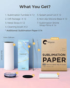 Hiipoo 12 Pack Sublimation Tumblers Blank 20 oz Straight Skinny with Sublimation Papers, Lids and Straws, Shrink Wrap Films, Stainless Steel Double Wall Insulated Tumbler for Mug Press Machine