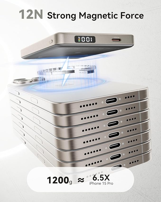 Kuulaa 0.5" Magsafe Portable Charger, 10000mAh Magnetic Power Bank & Slim Battery Pack - Qi2 Certified 15W Wireless Charging with 20W USB-C PD for iPhone 17/16/15/14/13/12 Pro/Air Series