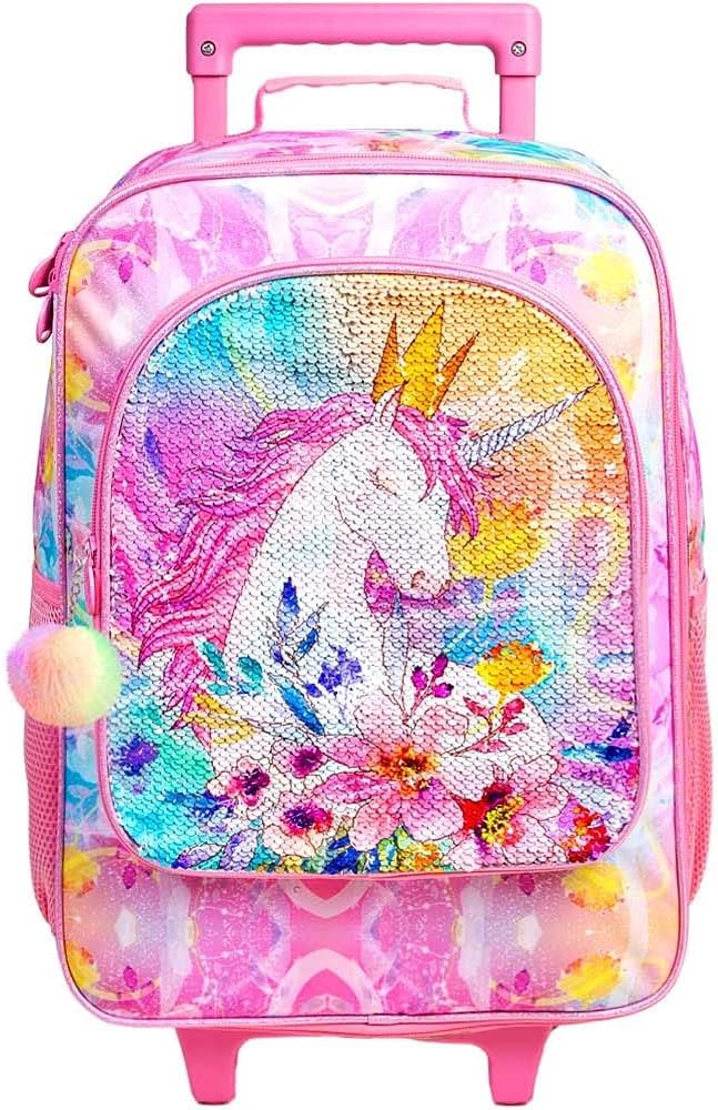 Kids Luggage for Girls, Unicorn Rolling Travel Carry on Suitcase for Toddler Children with Wheels(Pink)