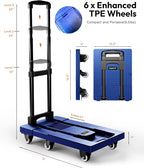Voipvvii Folding Hand Truck 500lbs, Portable Heavy Duty Dolly Cart, 6 Wheels Collapsible Luggage Cart with 2 Elastic Ropes - Compact Trolley Cart for Easy Moving - Ideal Hand Cart for Travel and More