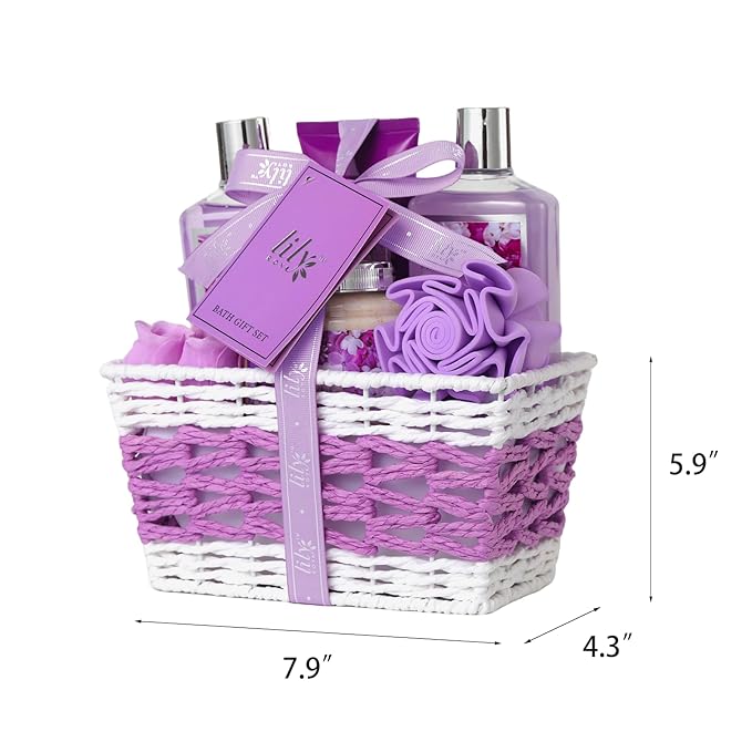 Gifts for Women, Spa Gift Baskets for Women - 9 Pcs Lavender Bath and Body Gift Basket | Christmas, Birthday, Mothers Day, Valentines Day Gift for Her, Perfect Gift for Mom All Occasion