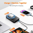 26800mAh Magnetic Power Bank, Mag-Safe Compatible Wireless Portable Charger, Aluminum Alloy, Large Capacity 20W Fast Charging USB-C, Travel Essential, for iPhone 17Air/16/15/14/13/12 Series, Black