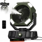 USONE Misting Fan, Portable Camping Fan Rechargeable, 20000mAh Battery Powered Fan for Camping with Light, Remote & Timer, Hanging Tent Fan with Hook for Outdoor fishing, Travel, Work,Olive Green