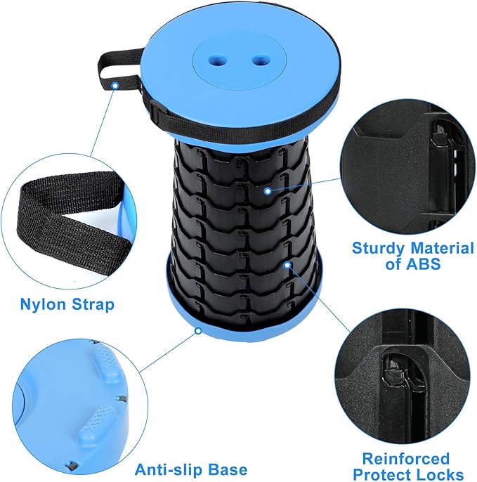 VOLIXOD Foldable Telescoping Stool Portable, Retractable Stool for Adults, Upgraded Collapsible Folding Seats with Load Capacity 550lbs, Camping Stools for Adults