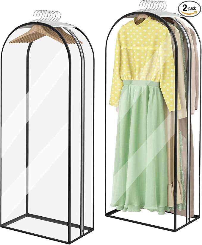 Garment Bags for Hanging Clothes 60” Long, Ultra Clear Suit Bags for Closet Storage, Moving Organization, Travel Covers with 10" Gussets for Coat, Dress, Shirt and Sweater - 2 PCS