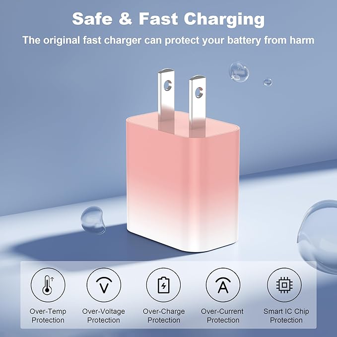 GREPHONE iPhone Charger Fast Charging,20W PD USB C Wall Charger 4 Pack with 6FT Fast Charging Cable - Fast Charger for iPhone 14/14 Pro Max/13/13 Pro/12/12 Pro/11/11 Pro/XS, iPad(Pink)