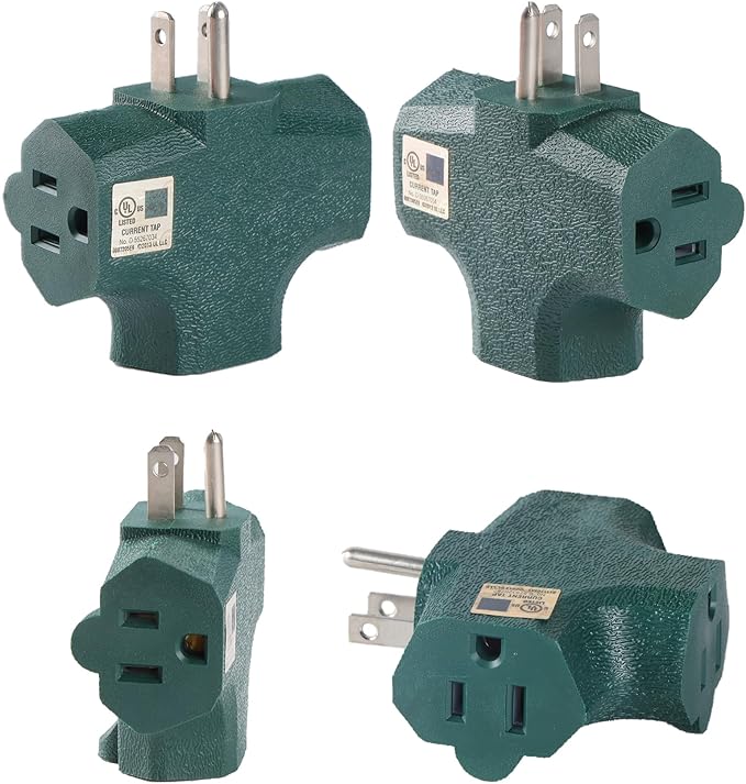 3 Way Plug Adapter - UL Listed - Outdoor Outlet Splitter 3 Prong - Electrical Outlet Extender, Wall Outlet Expander, Outdoor Heavy Duty Triple Plug Outlet Adapter