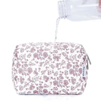 Narwey Small Cute Floral Makeup Bag for Purse Mini Cosmetic Bag Travel Makeup Pouch Zipper Pouch Cute Make up Bags with Compartments for Women Girls (Dusty Pink Flower, Small)
