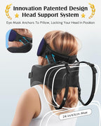 YFONG Travel Pillow for Long Flight Airplanes, Head Strap Combo with 3D Contoured Eye Mask for Sleep, Neck Pillow for Car Trip Essential, 360° Support Memory Foam Headrest, Prevent Bobbing, Blue