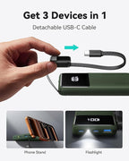 INIU Ultra Compact Portable Charger, 10000mAh 45W Fast Charging Power Bank with Detachable USB-C Cable & Stand, Flight-Safe Travel Battery Pack for Business Trip, Hiking, Cycling, Outdoor, Green