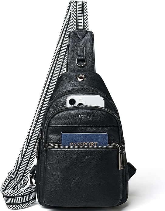 LATMAP Sling Bag For Women Faux Leather Small Casual Daypack Backpack Fanny Pack Crossbody Chest Bags Purse