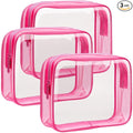 F-color TSA Approved Toiletry Bag 3 Pack Medium - Clear Makeup Bag Travel Quart Size for Women Men, Clear Cosmetic Bag Airport Airline Compliant Carry on Bag, Rose Red