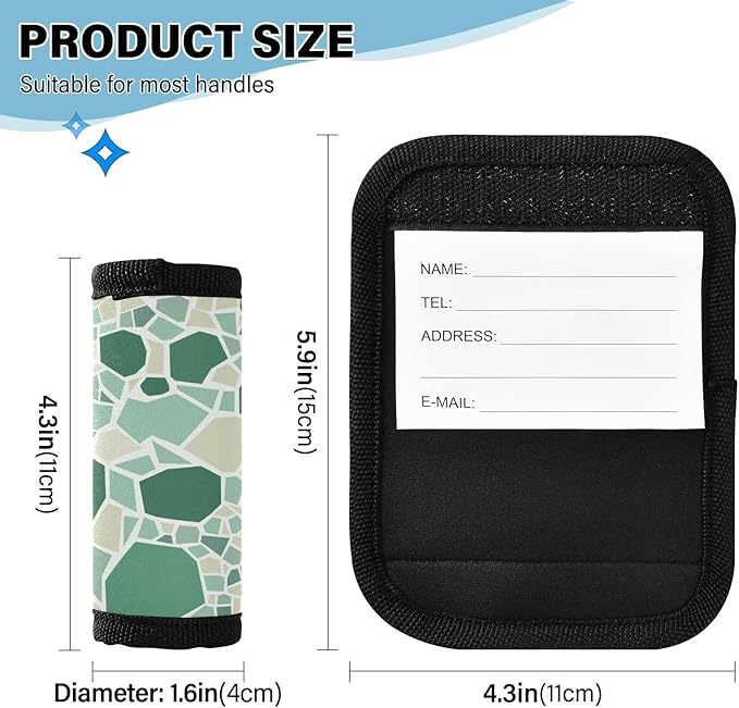 4 PC Luggage Handle Wrap Luggage Handle Covers Tags for Suitcase Bags Travel Luggage Handle Identifier Gripper Monochromatic Terrazzo Green