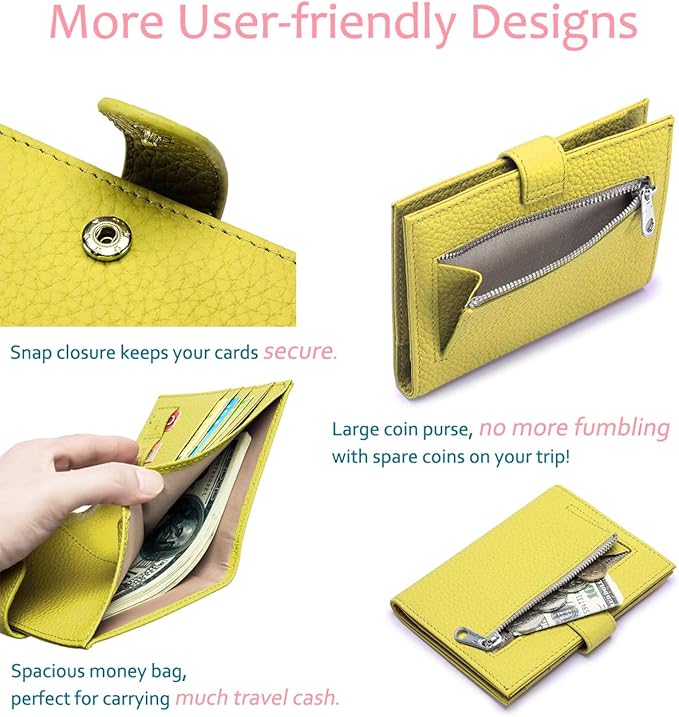 Slim Passport Wallet for Women – RFID Blocking Passport Holder for Travel Women with Card Slots, Coin Pocket & SIM Slot – Genuine Leather Travel Organizer – Lemon Yellow