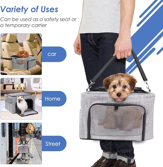 SlowTon Dog Booster Car Seat, Reinforce Metal Frame Safe Pet Car Seat with Seatbelt & Waterproof Pee Pad & Top Cover | Portable Collapsible Puppy Carrier Bag | for Small Medium Dogs Cats up to 15lbs