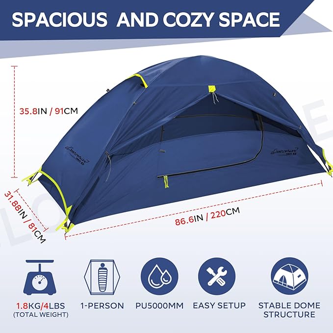 Clostnature Lightweight Tent for Backpacking - 1/2/3/4 Person Ultralight Backpacking Tent, Waterproof Easy Setup Camping Tent, Hiking Tent for Outdoor, Hiking and Mountaineering