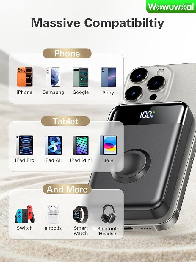 Magnetic Portable Charger, 10000mAh Power Bank, 4 in 1 Portable Charger 22.5W Fast Charging for Magsafe Battery Pack for iPhone 17/16/15/14/13/12 Series,for Apple Watch Ultra/11/10/9/8/7/6/SE