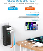 Surge Protector Outlet Extender with Rotating Plug, 6 AC Multi Plug Outlet with 4 USB Ports (2 USB C), 3-Sided 1800 J Swivel Power Strip with Spaced Outlet Splitter for Home Dorm, Black, 2 Pack