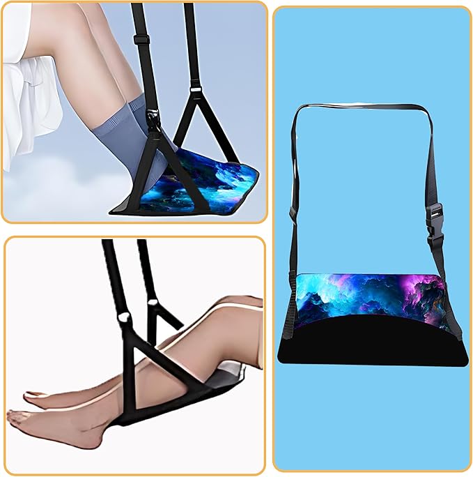 Foot Hammock for Plane Travel Essentials Relax Your Foot Rest for Airplane Gadgets Adustable Airplane Travel Accessories for Flight Essentials (Nice startt Sky)