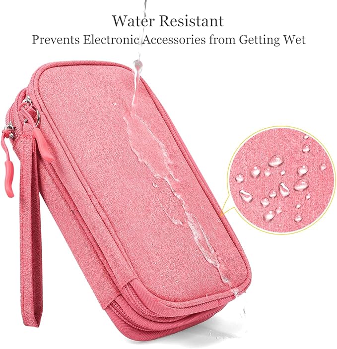 CAAORDKSO Electronics Travel Organizer, Waterproof Cable Organizer Bag, Travel Essentials for Women, Tech Pouch for Travel, Backpack, Cord, Charger, Phone, Power Bank, Earphone (Dark Pink, Medium)
