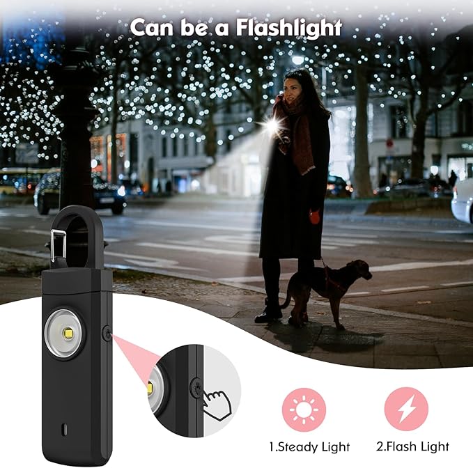 Rechargeable Personal Alarms for Women - Christmas Birthday Gifts for Women, Stocking Stuffers for Teen Girl, Daughter, Safety Keychain Flashlight, Siren Alarm, Travel College Essentials (Black)