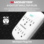 Monster 5000W Surge Protector Power Strip, 6 Outlets, 120V, 300 Joules Surge Protection, Safe, Reliable Outlet Extender, White