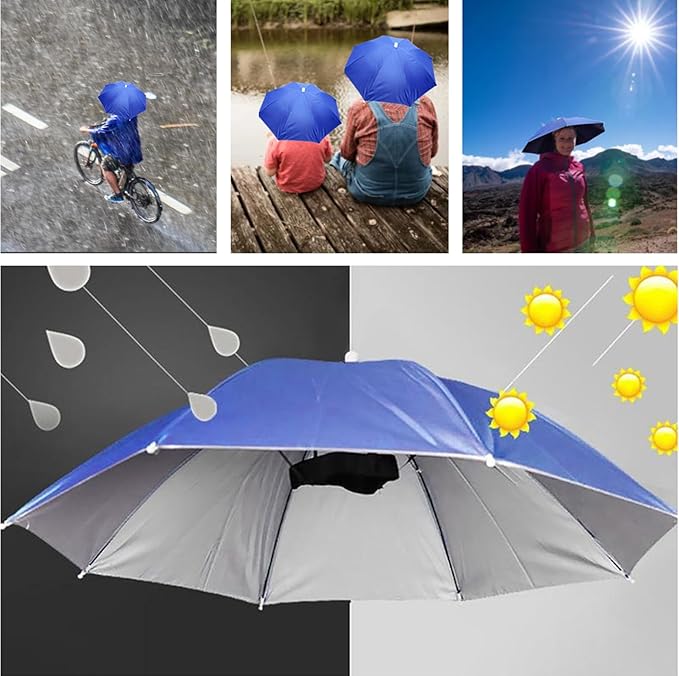 3 Pack Umbrella Hat, Sports Head Umbrella Hats for Adult Women, 26" Diameter Folding Waterproof Rainbow Fishing Headwear for Outdoor Party Beach Hiking