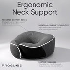 Proglobe Travel Neck Pillow 100% Memory Foam – Airplane & Car Travel Essentials Kit with 3D Eye Mask, Earplugs & Mesh Bag – Sleeping Support Pillow for Adults (Dark Grey)