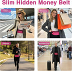 FuninCrea Waterproof Hidden Money Belt for Travel, Anti-Theft Belt Bag with RFID Blocking Function Adjustable Slim Waist Bag with 2 Zipper Pockets & 1 Back Pocket for Travel Running (B, Hot Pink)